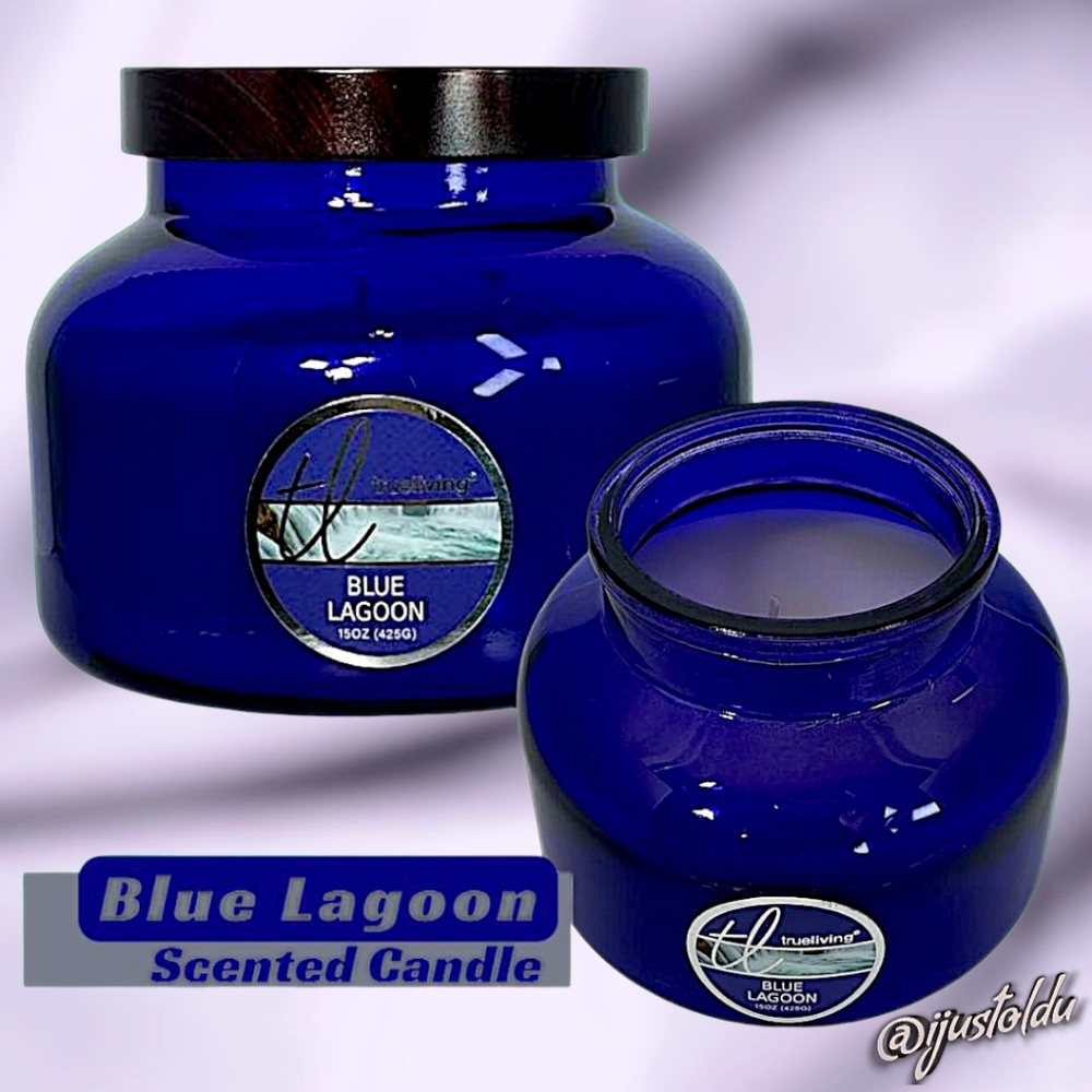 True Living Scented Candle | Blue Lagoon | Dual Wick 15oz (425g) Cobalt Jar